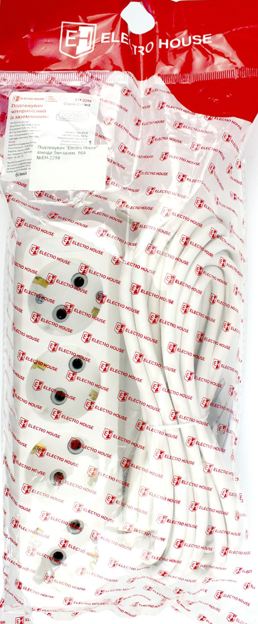 Подовжувач "Electro House" 4гнізда 5м+зазем. 16A №EH-2219(20), фото 1