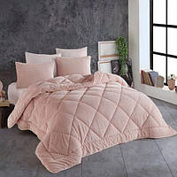 Ковдра покривало велюрове двостороннє євро розмір 220 на 240 см з наволочками Hobby Туреччина пудрове