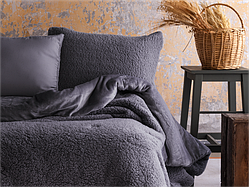 Ковдра покривало плюшеве двостороннє євро розмір 195*215 см з наволочками Apricitas темно сіра