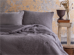 Ковдра покривало плюшеве двостороннє євро розмір 195*215 см з наволочками Apricitas сіра