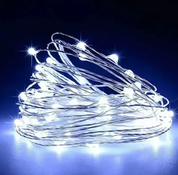 Гірлянда USB-колір білий 100 Led 10m на мідному дроті працює від батарейок (Крапля роси)