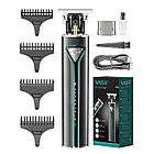 Машинка для стрижки волосся з USB, 4 насадки, VGR-009, Зелений / Акумуляторний тример для бороди / Чоловічий тример, фото 10