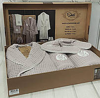 Набір халат вафельний 2 рушники і тапочки Sikel