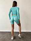 Жіночі короткі велосипедки пуш-ап в рубчик бірюзові, фото 3
