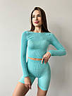 Жіночі короткі велосипедки пуш-ап в рубчик бірюзові, фото 2