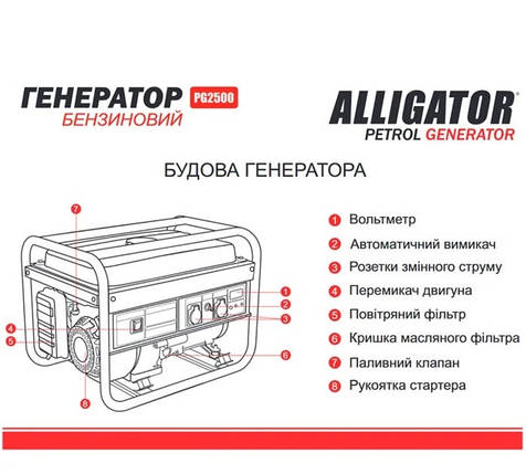 Генератор бензиновий Alligator 2,2кВт (ном 2,0кВт), фото 4