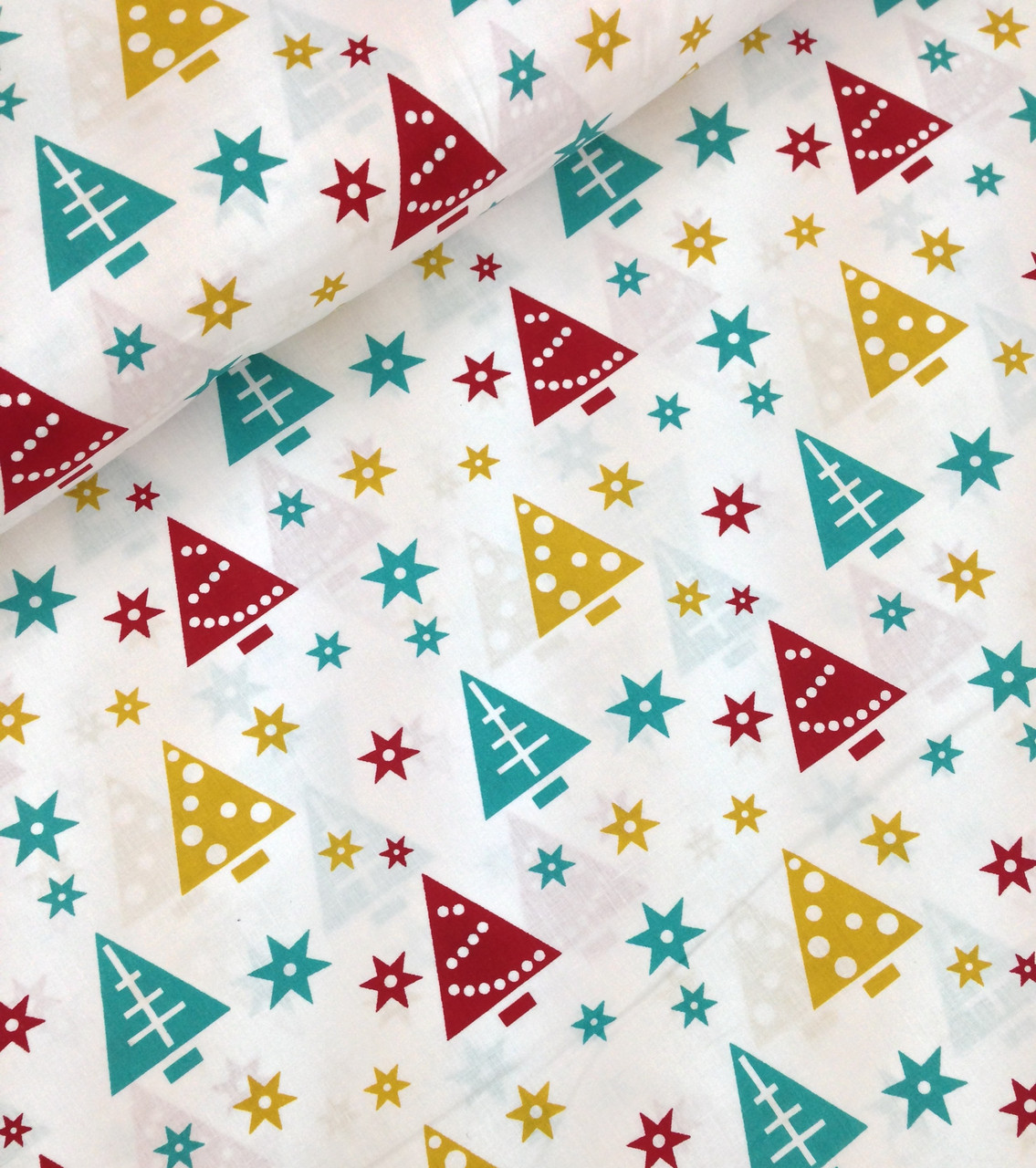 Новорічна тканина польська ялинки різнобарвні, фото 1