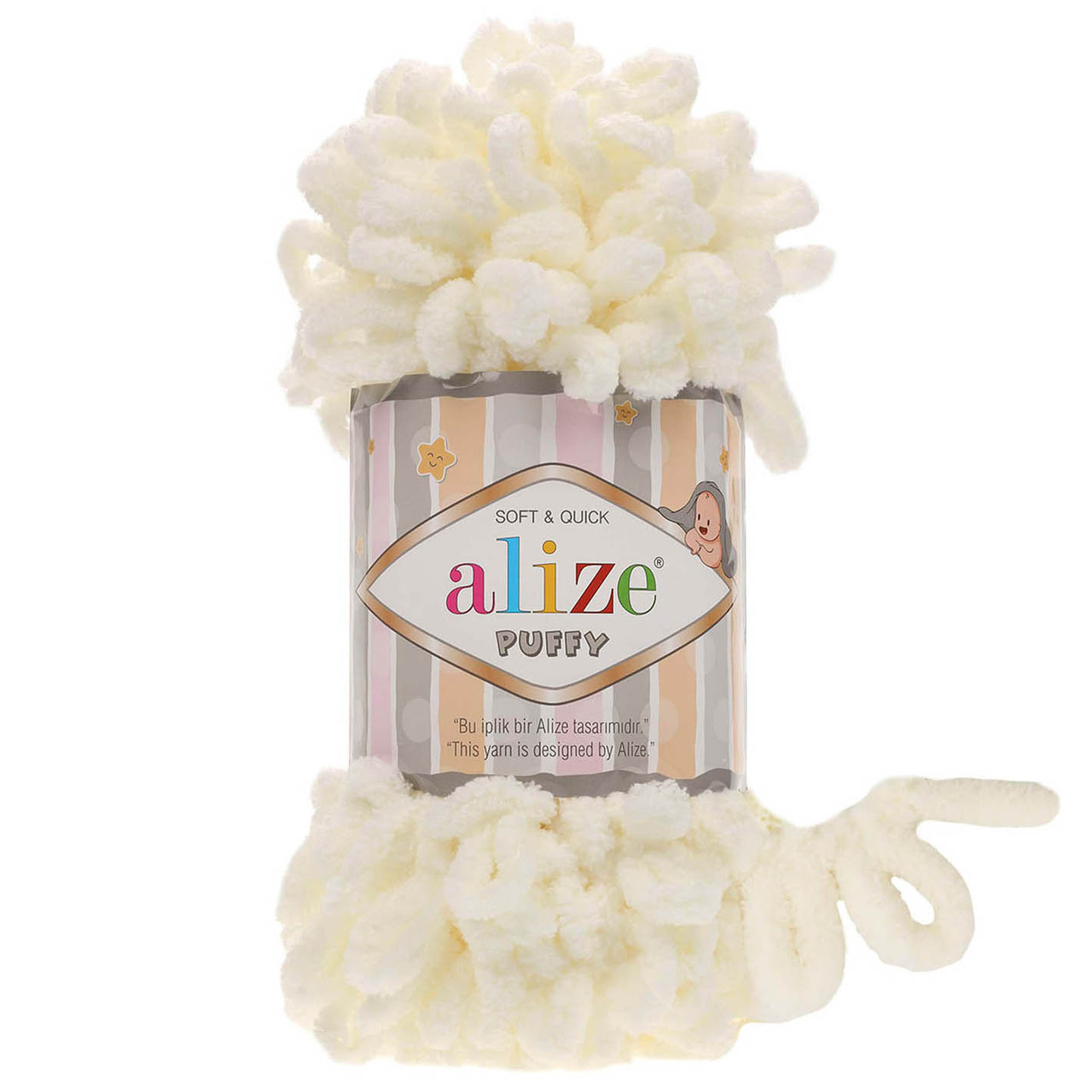 Пряжа Alize Puffy з петельками, 62 світло-кремовий
