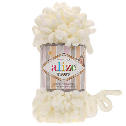 Пряжа Alize Puffy з петельками, 62 світло-кремовий, фото 1
