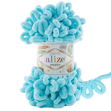 Пряжа Alize Puffy з петельками, 128 бірюза, фото 1