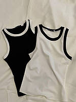 Однотонная базовая качественная женская майка рубчик с окантовкой