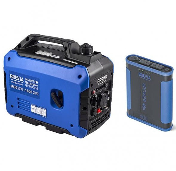 Комплект генератор інверторний бензиновий Brevia 2,0кВт (ном 1,6кВт) + повербанк (Power Bank) Brevia ePower 48Ah