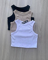 Однотонная базовая женская майка топик рубчик черный бежевый молочный 42-46