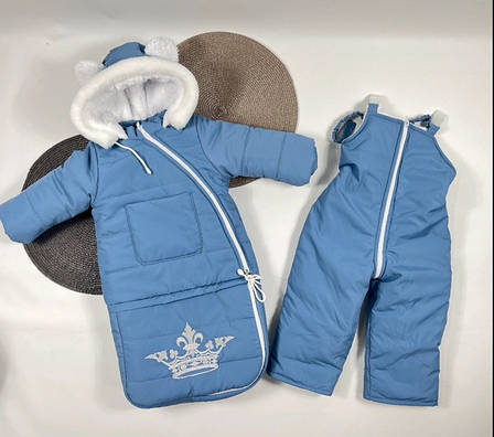 Зимовий теплий дитячий комбінезон-трансформер 3в1 на овчині: курточка конверт для ніг напівкомбінезон, фото 1