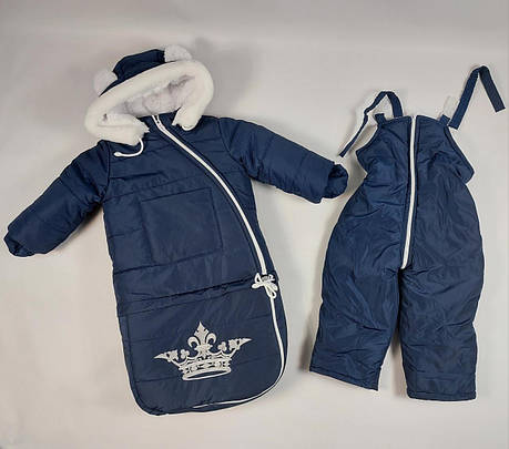 Зимовий теплий дитячий комбінезон-трансформер 3в1 на овчині: курточка конверт для ніг напівкомбінезон, фото 1