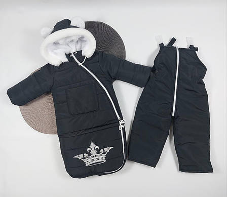 Зимовий теплий дитячий комбінезон-трансформер 3в1 на овчині: курточка конверт для ніг напівкомбінезон, фото 2