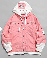 Куртка оверзайз рожева джинсова джинсовка жіноча 48\ 50