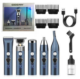 Чоловічий набір Geemy GM-8012 4в1 для догляду за волоссям, бородою, триммер для носа, вух, бритва, 4 насадки