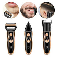 Чоловічий набір Geemy GM-595 3в1 для догляду за волоссям, бородою, триммер для носа, бритва, 3 насадки, фото 7