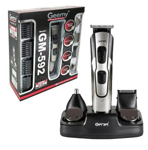 Чоловічий набір Geemy GM-592 10 в 1 для догляду за волоссям, бородою, триммер для носа, тіла, 8 насадок, фото 1