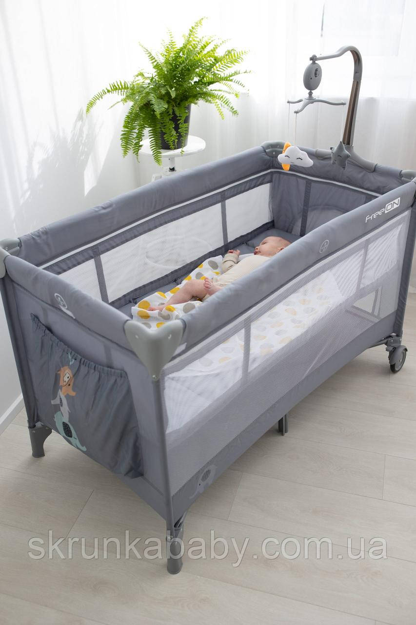 Ліжко-манеж дитяче FreeON з другим ярусом Elephants, фото 1