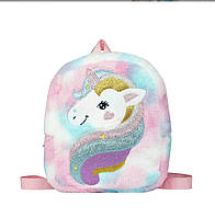 Рюкзак дитячий плюшевий для дівчинки з Єдинорогом 3-5 років