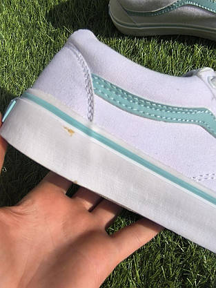 СКИДКА 36 р Кеды БЕЛЫЕ с голубой полосой Vans Old Skool WHITE / Light Blue кроссовки 2024 унисекс, фото 6