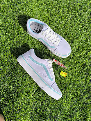 СКИДКА 36 р Кеды БЕЛЫЕ с голубой полосой Vans Old Skool WHITE / Light Blue кроссовки 2024 унисекс, фото 3