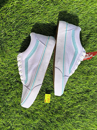 СКИДКА 36 р Кеды БЕЛЫЕ с голубой полосой Vans Old Skool WHITE / Light Blue кроссовки 2024 унисекс, фото 4