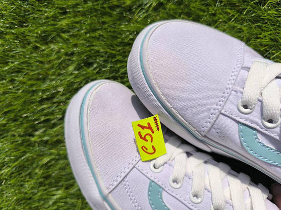 СКИДКА 37р Кеди БІЛІ з блакитною смугою Vans Old Skool WHITE / Light Blue кросівки 2024 унісекс, фото 4