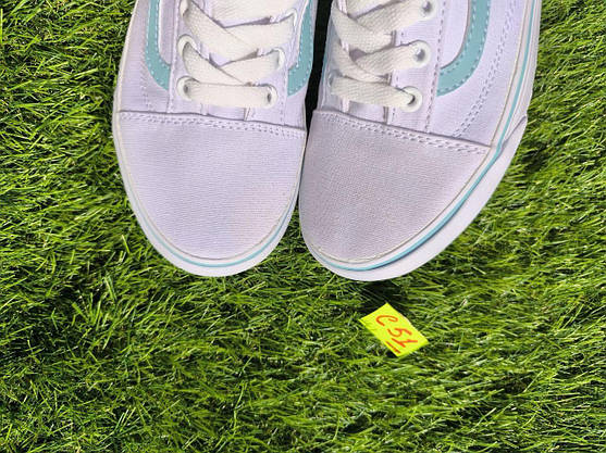 СКИДКА 37р Кеди БІЛІ з блакитною смугою Vans Old Skool WHITE / Light Blue кросівки 2024 унісекс, фото 6