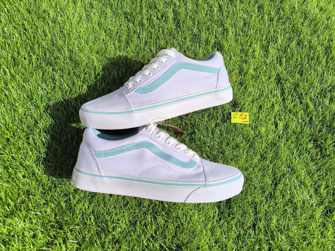 СКИДКА 37р Кеди БІЛІ з блакитною смугою Vans Old Skool WHITE / Light Blue кросівки 2024 унісекс, фото 1