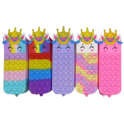 Пенал "Однорігз короною-POP IT", силіконовий, з довгою ручкою, 19,5*7*4 см