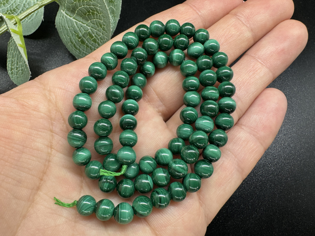 Малахіт натуральний 6 мм, круглий нитка, фото 1