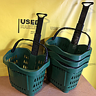 Кошик покупця пластиковий, зелений. вживаный, на колесчатах та телескопічною ручкою, Польща, фото 2
