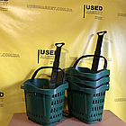 Кошик покупця пластиковий, зелений. вживаный, на колесчатах та телескопічною ручкою, Польща, фото 3