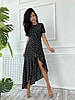 Асиметрична красива сукня в горошок з розрізом по ніжці і видовженим подолом з рюшем, фото 9