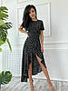 Асиметрична красива сукня в горошок з розрізом по ніжці і видовженим подолом з рюшем, фото 9