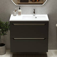 Тумба для ванної Графіт 80 см права з раковиною SMITH Fancy Marble Josefine Slim 800R