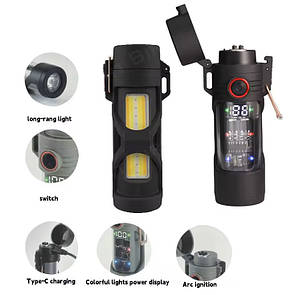 Ліхтар запальничка MULTIFUNCTIONAL D66-COB Li-Ion акумулятор індикація заряду ЗУ Type-C Box