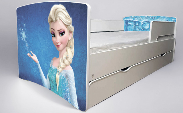 Ліжко для дівчинки Холодне Серце Frozen з шухлядою на ламелях, захисний бортик