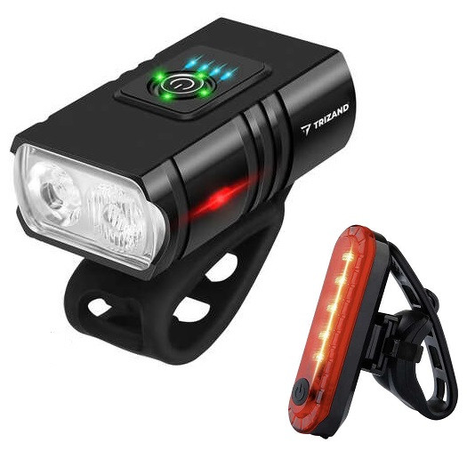 Велосипедна фара + задній ліхтар Trizand LED 1200 мАч Bicycle lamp 4T6 USB + rear light (23677)