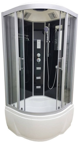 Душовий бокс Veronis BV 5 90 black 90х90х220 см на глибокому піддоні сатин прозоре скло розсувні двері