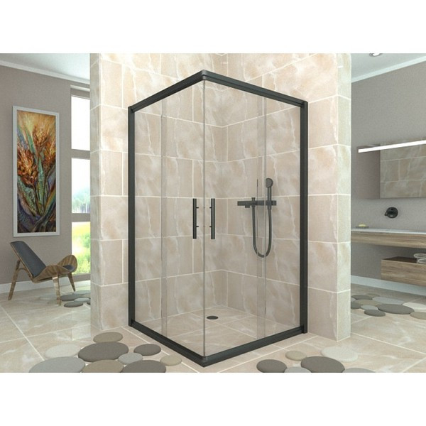 Душова кабіна Veronis INDIANA 80х80х190 см без піддону чорна прозоре скло розсувні двері