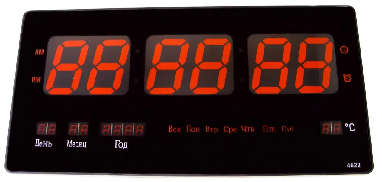 Настінний LED-годинник CW 4622 з червоною підсвіткою, чорний. SV227