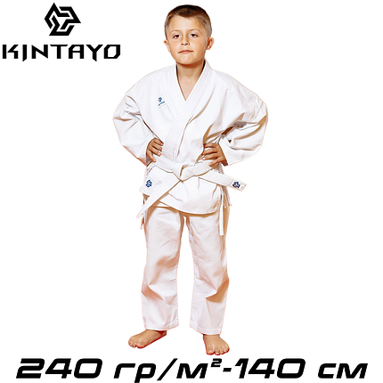 Дитяче кімоно для карате з поясом біле бавовна Kintayo White щільність 240 гр/м.кв. (140 см), фото 1