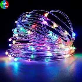 Xmas гірлянд 100 Led 10m (Copper) на мідному дроті (Крапля роси) M Мультиколір від батарей + USB Мультиколір iC227