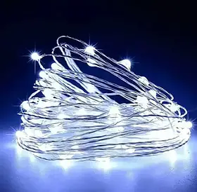 Гірлянда USB-колір білий 100 Led 10m на мідному дроті працює від батарейок (Крапля роси) iC227