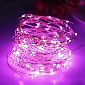 Xmas гірлянд 100 Led 10m на мідному дроті (Крапля роси) Рожева працює від батарейок + USB (200) iC227