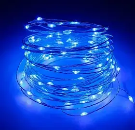 Гірлянда працює від батарейок і USB-колір синій 100 Led 10m на мідному дроті (Крапля роси) iC227